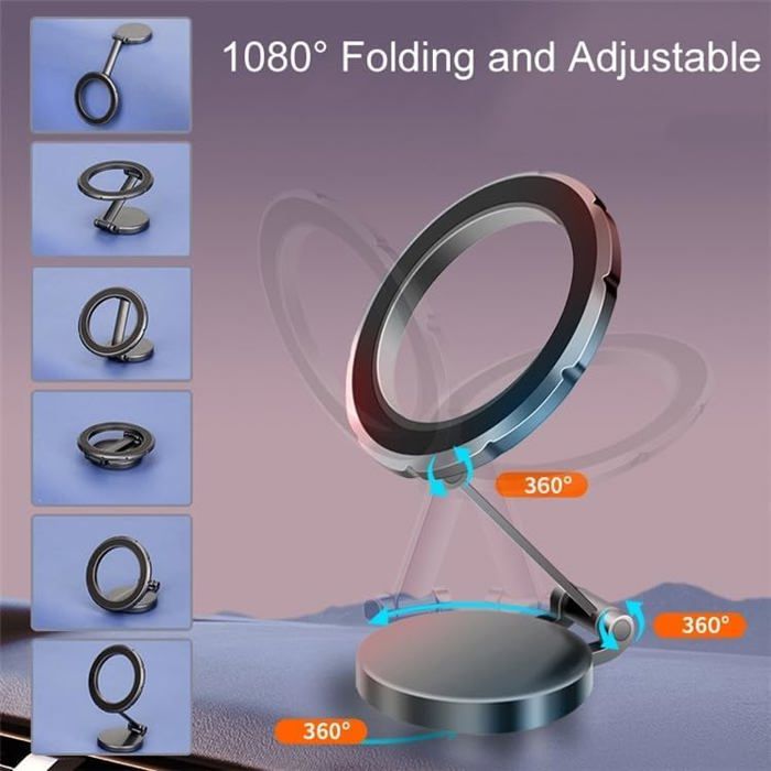 Car Holder Fold Magnetic Holder, 1080° Angle Rotation for Car Dashboard