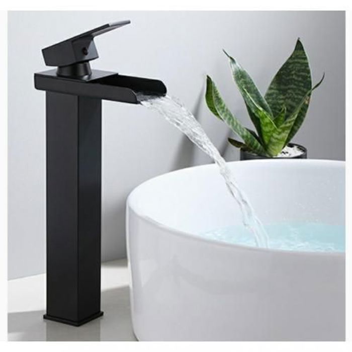 Mitigeur lavabo - GENERIC - Long - Noir - Laiton massif - Installation facile