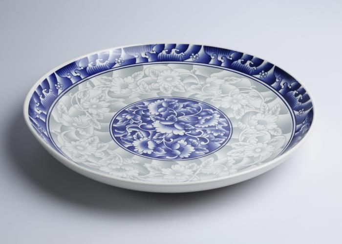 Assiette Plate - GENERIC - Ronde - Porcelaine - Rebord Bleu - 40.5 cm