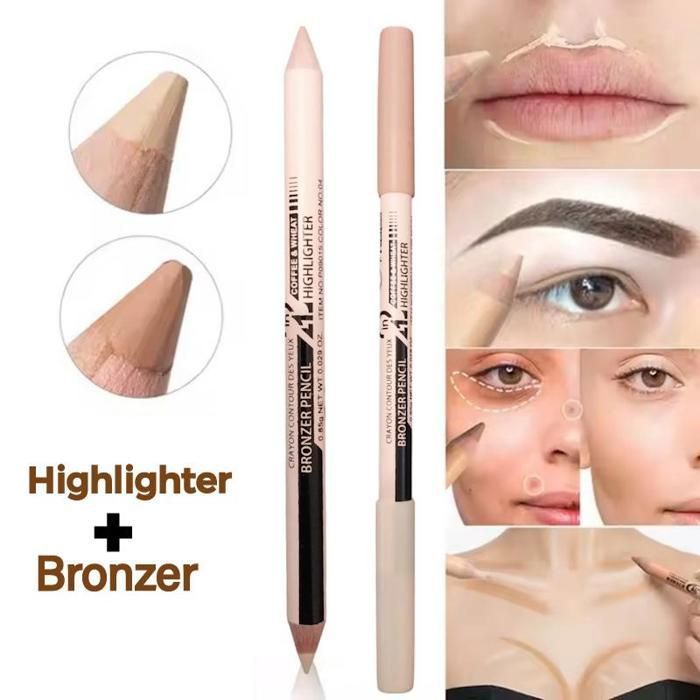 Crayon Correcteur de teint - Crayon Highlighter et Bronzer Duo - Beige - Enlumineur - Bronzant