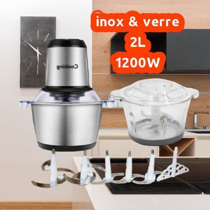 Cooking Hachoir 2L 1200w bol Inox et bol verre, MODEL GERMANY