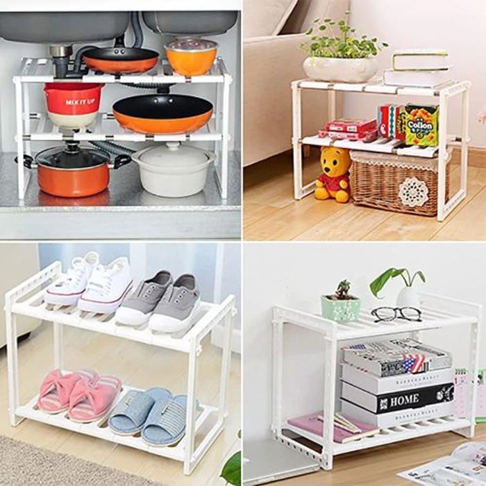 Etagère de Rangement sous Evier, Organisateur de Cuisine Extensible 2 niveaux