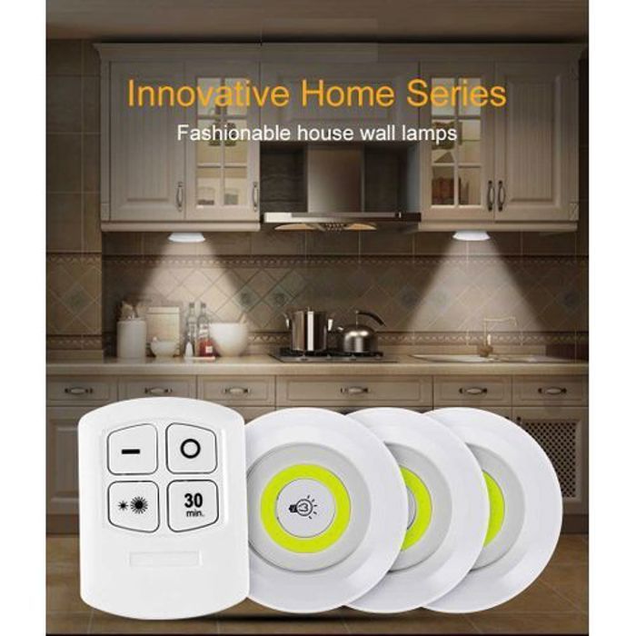 Lampe - COB LED - Pack de 3 - Sans fil - Télécommande - 3W