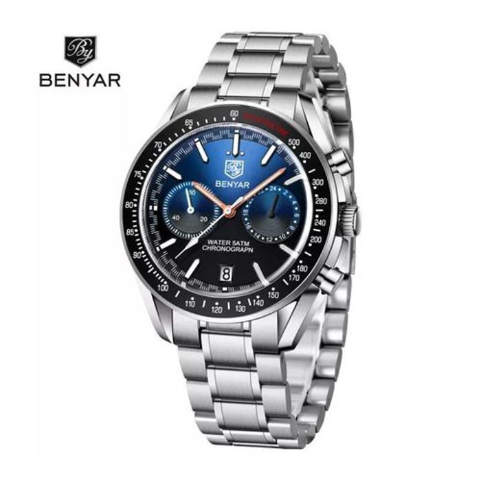 Benyar Montres-bracelets chronographes de sport entièrement en acier étanche pour hommes BY5194