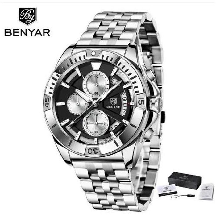 Benyar Montre Homme En Acier 100% Originale à Quartz Avec 1 An De Garantie