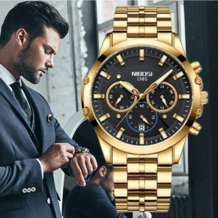 Nibosi Montre homme de luxe étanche en acier inoxydable