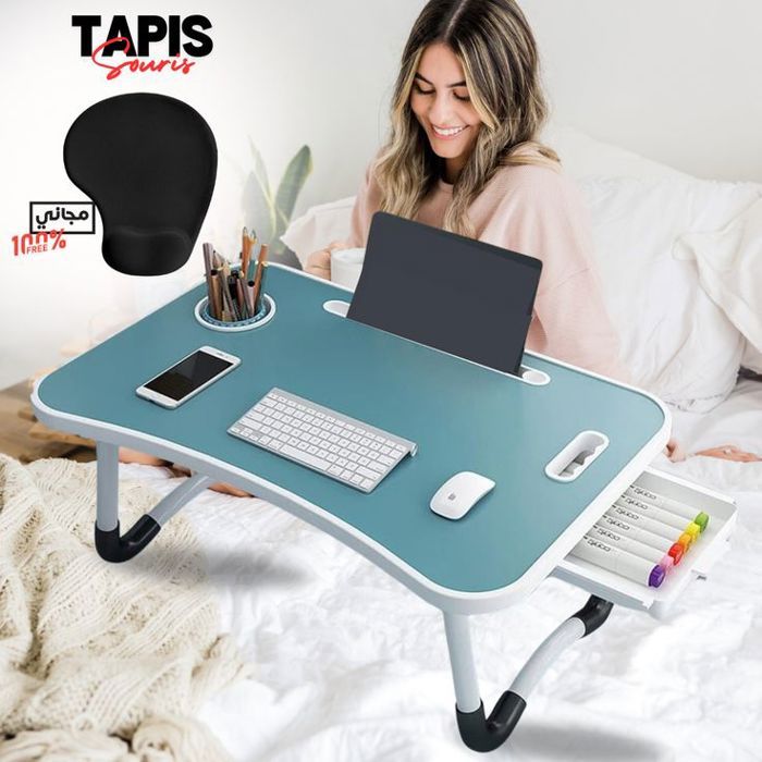 Bureau de Table Portable en Fibre de Bois – Pratique et Ergonomique + Tapis de Souris Gratuit