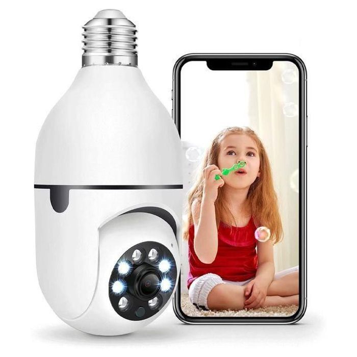 Ampoule caméra de surveillance Wi-Fi , Vision 360° rotative, détection de mouvement et audio bidirectionnel
