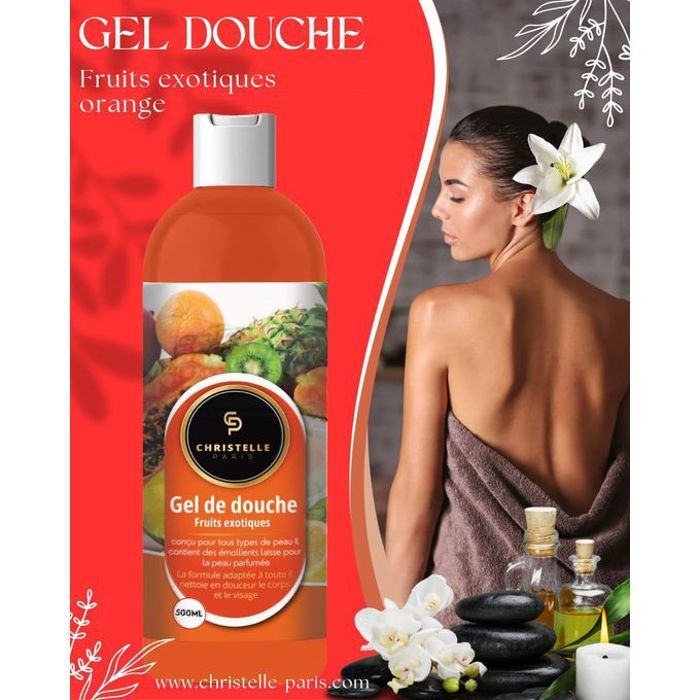 Gel douche 2 en 1 - CHRISTELLE PARIS - Fruits exotiques - 500ml - Hypoallergénique - Peaux sensibles