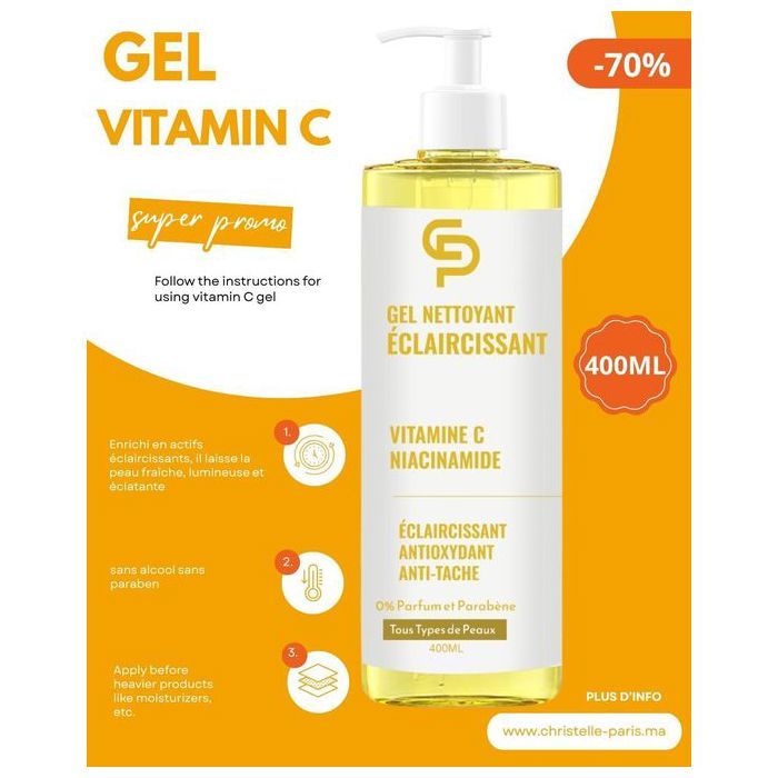 Gel Nettoyant - HOLPHARMA - Éclaircissant - Vitamine C - Niacinamide - 400ml