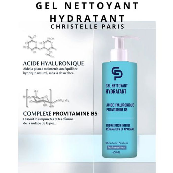 Gel nettoyant hydratant - CHRISTELLE PARIS - 400 ml - Sans parfum - Hypoallergénique - Anti-dessèchement