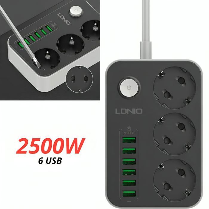 Multiprise 3 prises et 6 ports USB, LDNIO SE3631