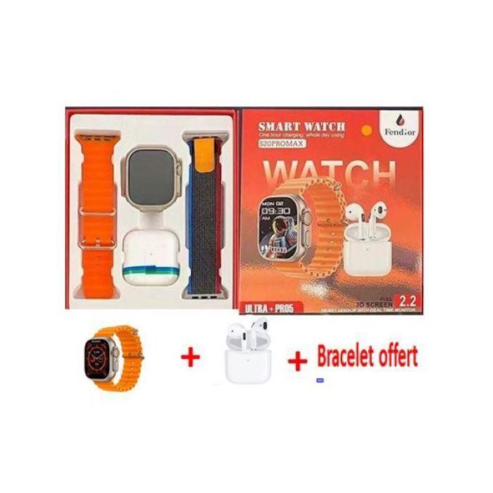 Smartwatch S20 PRO MAX Ultra Orange + Écouteurs – NFC & Santé