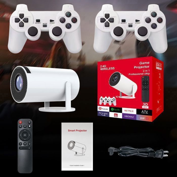 2en1 Projecteur Mini Avec 2 Manettes De Jeu Bluetooth Consoles de jeux vidéo rétro, système Android