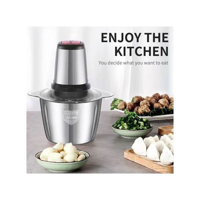 Hachoir électrique 2 bols Inox et verre + 5 Lames et batteur et spatule (Cooking)