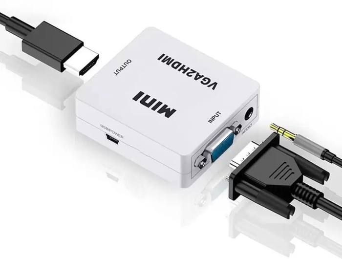 Convertisseur Mini VGA vers HDMI avec connecteur adaptateur audio VGA2HDMI 1080P pour projecteur PC ordinateur portable vers HDTV