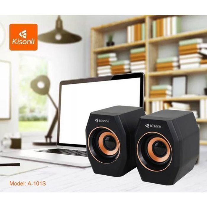 Haut-parleur USB - KISONLI - A-101S - Filaire - 3.5mm - Noir