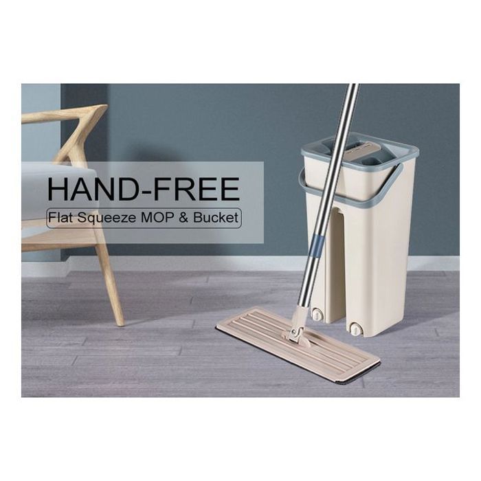 Balai serpillière avec seau industriel microfibre facile à plier et 2 Serpillères Mops