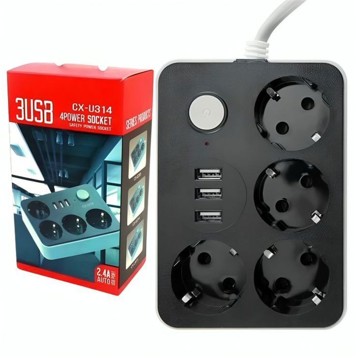 Multiprise & Rallonge - CX-U314 - 4 Prises 220V - 3 Ports USB - Charge Rapide Super Charge™