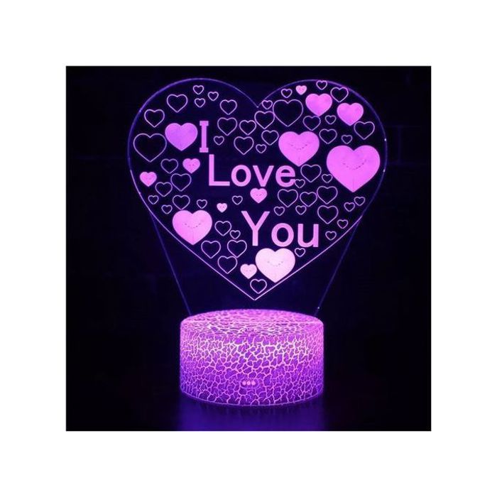 Veilleuse 3D - Romantique - I LOVE YOU - Économie d'énergie - Longue durée de vie - Multicolore