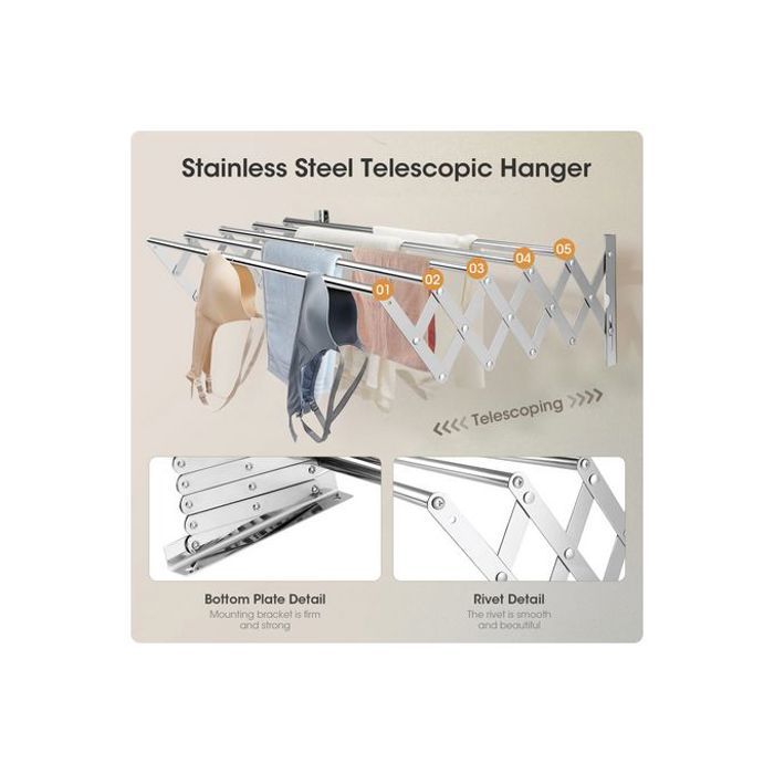 Sèche-linge mural en acier inoxydable extensible, Porte-serviettes pliant, support séchage