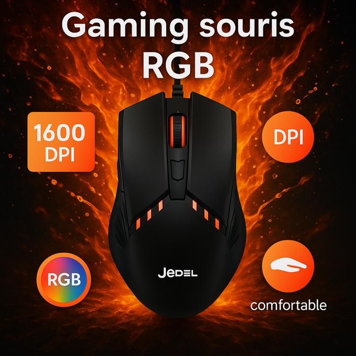 souris gaming RGB pc ordinateur 1600 DPI fill 1.35 m