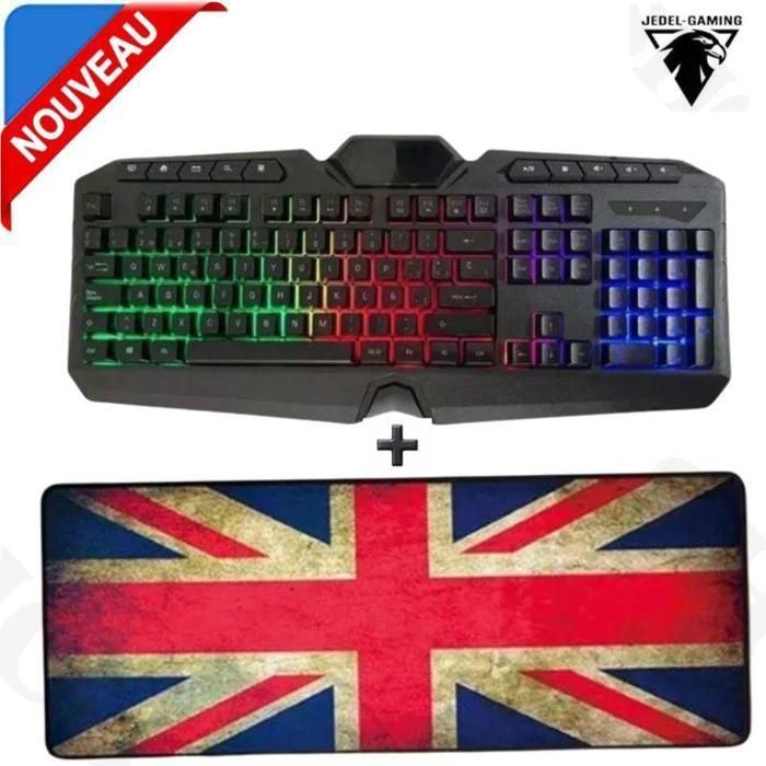 Clavier de jeu jedel k-504 avec rétroéclairage à couleurs vives + Tapis xxl 800x300 mm