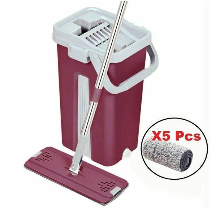 Balai Serpillère et Seau Essorage, Vadrouille Balai + 5 Serpillères