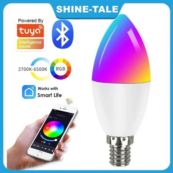 Ampoule intelligente à intensité variable pour la décoration intérieure, lampe en cristal de bougie Bluetooth,TUYA,E14 RGB,110V,220V