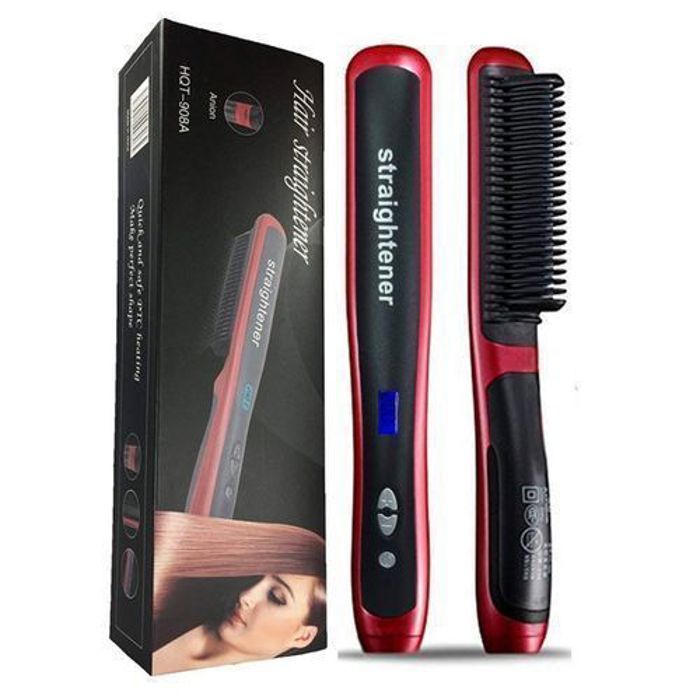 straightener Brosse chauffante lissante Brushing LCD Fast Hair  - Rouge