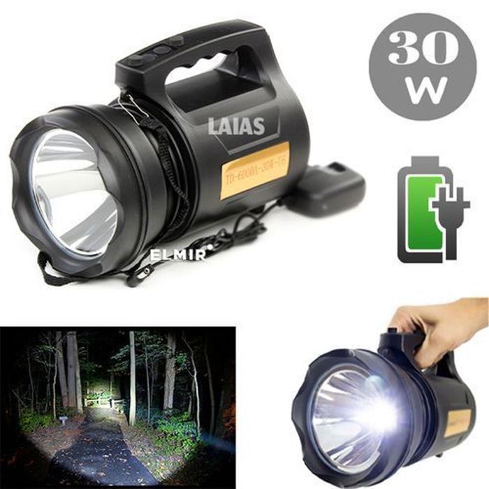 Lampe Torche - Ultra-lumineuse - 30W - Rechargeable USB - 6000 mAh - 1 km portée