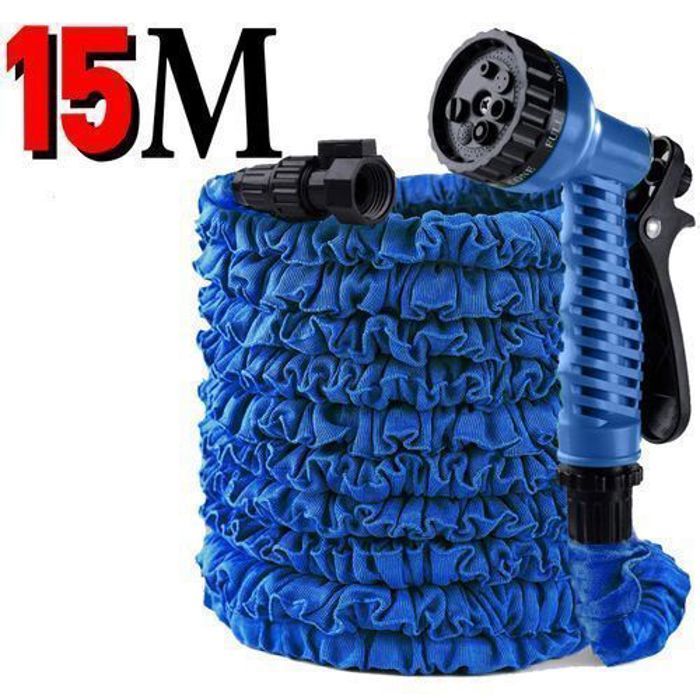 Tuyau d'arrosage - Magic Hose - 15M - Flexible - Extensible - Pistolet 7 jets