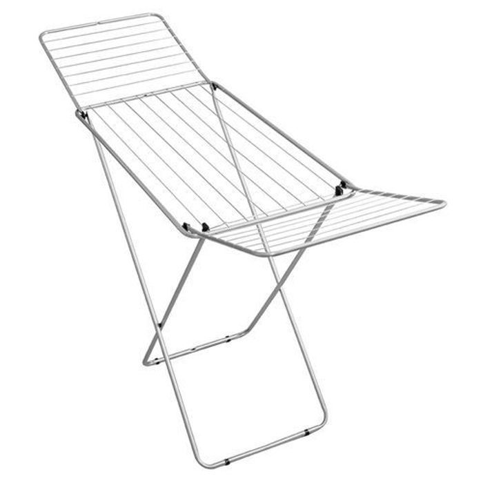 Sèche-linge - Meuble Pliable - Acier - 6 Cintres - 2 Barres Pivotantes - 4 Roues avec Freins