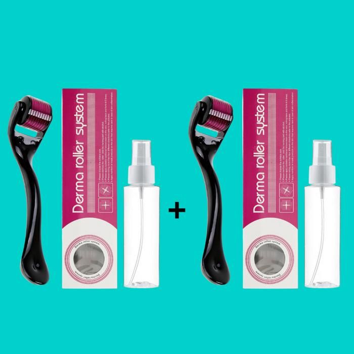 Derma Roller Rouleau à microaiguilles en titane 0.5mm +Flacons Vaporisateur Vide 60ml ( lot 2)