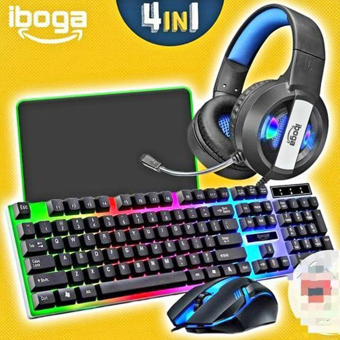 Pack Gamer - Iboga - Clavier LED RGB - Souris LED RGB - Tapis de Souris XXL - Casque