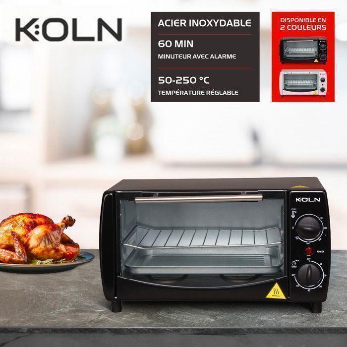 Mini four électrique - KOLN - 10 L - Noir - 1000W - Compact et pratique