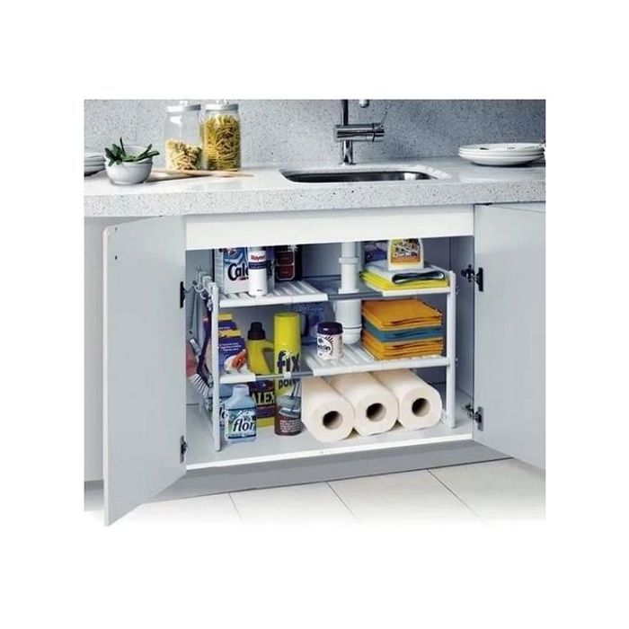 Étagère d'aménagement sous l'évier - MARQUE - Extensible 50-70cm - Métal et plastique - Organisateur de cuisine