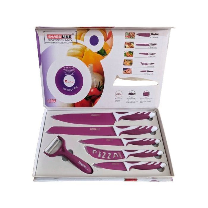 SWISS LINE Ensemble de couteaux de cuisine en acier inoxydable, fromage Pizza viande Cleaver tranchage