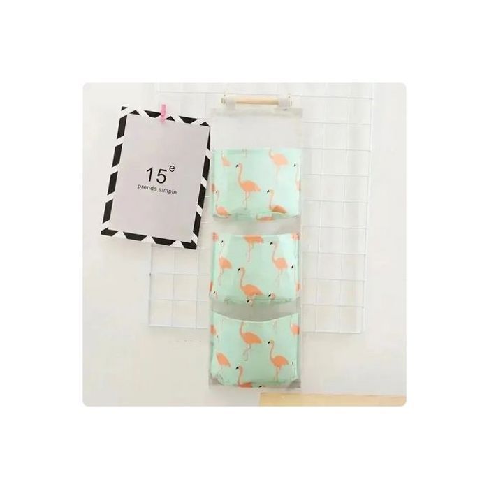 Sac de rangement - Ours Flamingo - Étanche - 3 poches - Coton lin - 58.5x20.5x8 cm