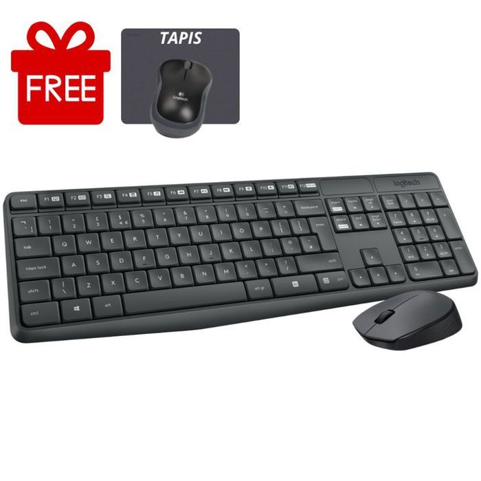 Ensemble clavier et souris sans fil Original Logitech MK235 + Tapis souris GRATUIT