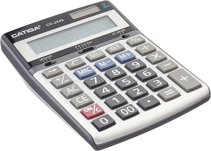 Calculatrice électronique - CATIGA - 2449 - 12 chiffres - Couleur gris - Alimentation par pile