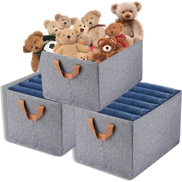 Ensemble de Paniers de Rangement - SANS MARQUE - 3 Pièces - Pliables - Poignées Pratiques - Cadre Renforcé