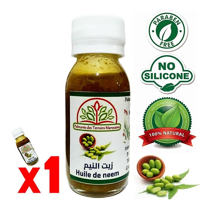Huile de Neem - PALMARÈS DES TERROIRS MAROCAINS - 60 ml - 100% Naturel - Anti chute - Anti acné