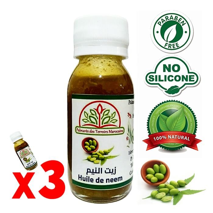 Huile de Neem - PALMARÈS DES TERROIRS MAROCAINS - 180 ml - 100% Naturel - Anti chute - Anti acné