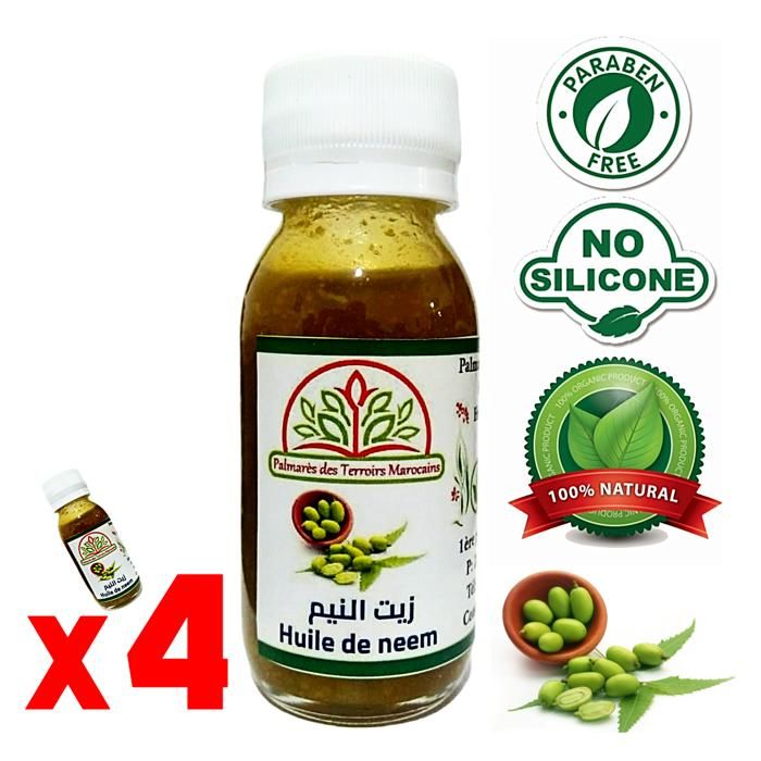 Huile de Neem margousier 240 ml 100% Naturel (anti chute anti acné anti pellicule anti poux anti tâche psoriasis)