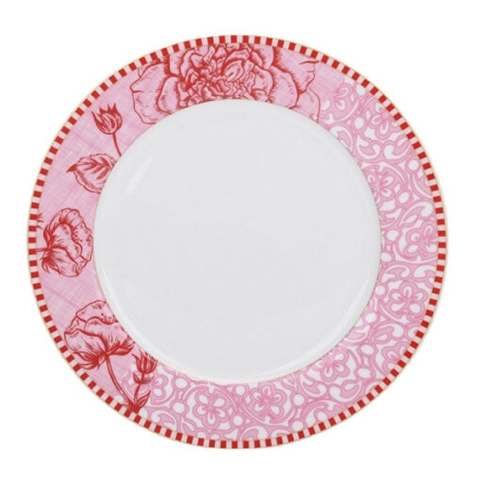 Assiette - Majorelle - 27 cm - Porcelaine fine ultra blanche - Compatible lave-vaisselle - Rose et blanc