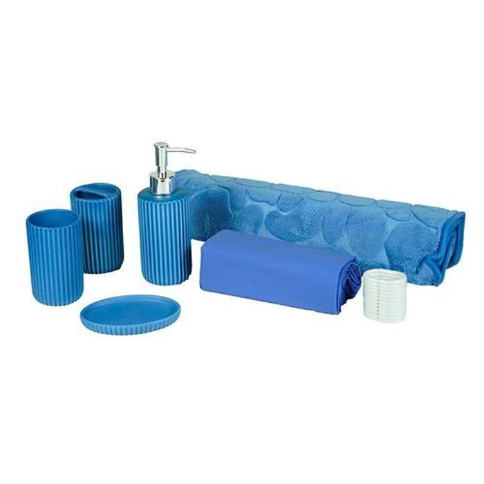 Pack Salle de Bain - Assina - Seya - 6 Accessoires - Céramique - Bleu