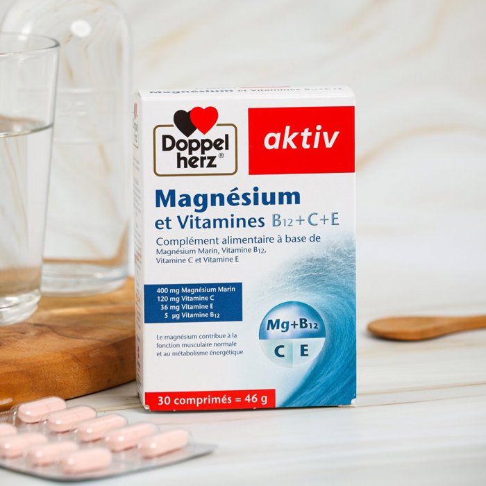 Doppelherz Magnésium et Vitamines B12+C+E 30 comprimés 46 g