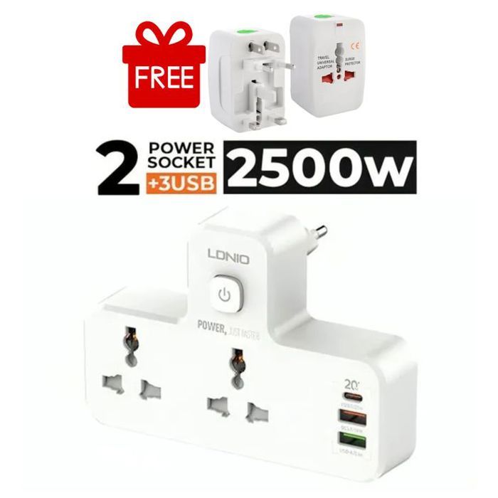 Rallonge d'alimentation SC2311 avec 2 prises de courant / 2 ports USB-A / 1 port PD 20 W Type C + Adaptateurs universels Gratuit