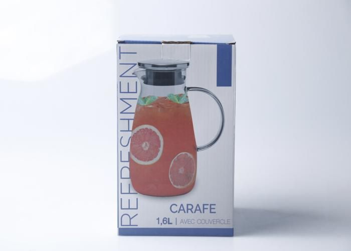 Pichet en Verre - GENERIC - HB3511 - 1,5 L - Couvercle Inox - Transparent